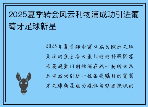 2025夏季转会风云利物浦成功引进葡萄牙足球新星 2025夏季转会风云利物浦成功引进葡萄牙足球新星