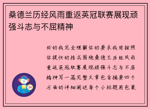 桑德兰历经风雨重返英冠联赛展现顽强斗志与不屈精神 桑德兰历经风雨重返英冠联赛展现顽强斗志与不屈精神