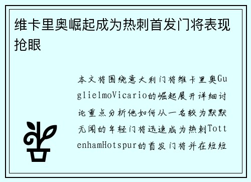 维卡里奥崛起成为热刺首发门将表现抢眼 维卡里奥崛起成为热刺首发门将表现抢眼